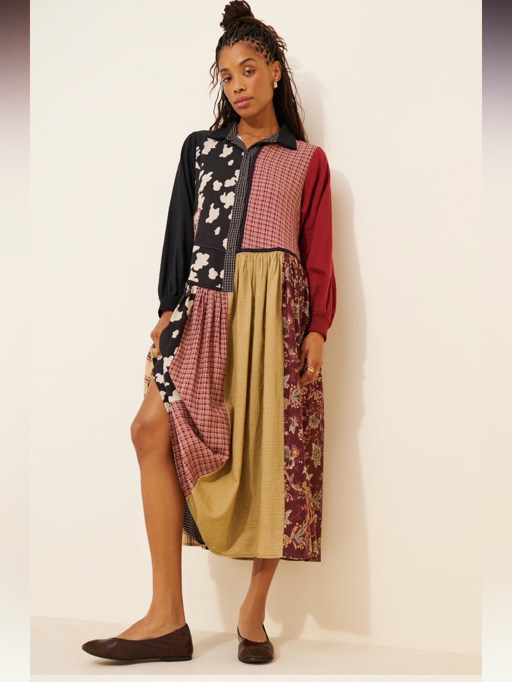 Pinnacle Gathered Colorblock Midi Dress